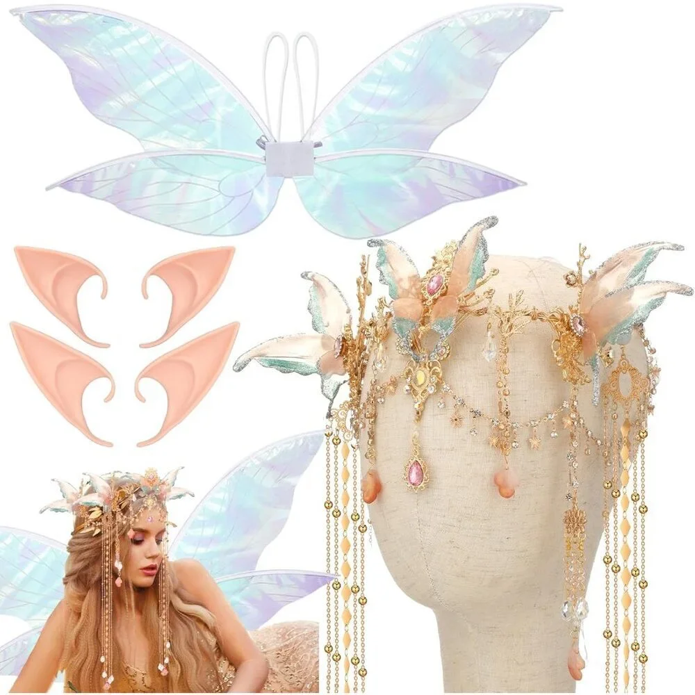 Fairy Elf Accessories Set Costume Wings Crown Ears Halloween Cosplay